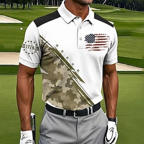 Of July 2026 250th Men's Camouflage Golf Sports Polo Shirts Short Sleeve Polo Shirts Collared Shirts Casual Athleisure 3D Print Buttons Breathable Mesh Spr