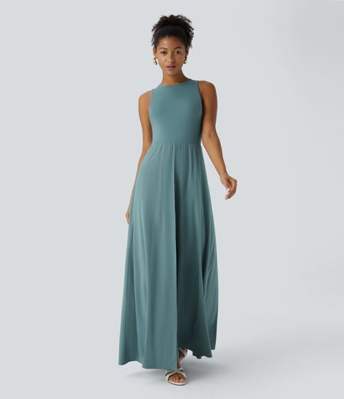 Breezeful™ Zipper Sleeveless Pocket Contrast Quick Dry Jumpsuit  - Stone Blue