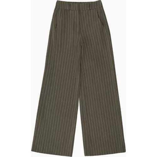 RO&ZO Women's Petite Olive Pinstripe Tailored Trouser - Green
