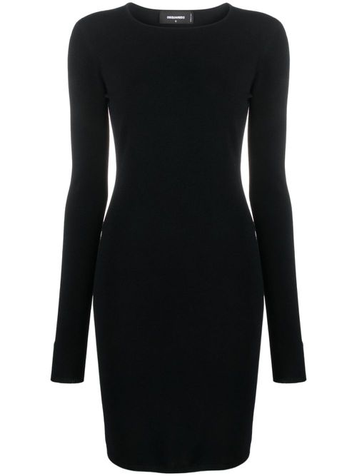 Open-back fine-ribbed minidress - Black