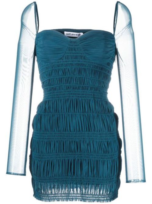 Gathered-detail long-sleeve dress