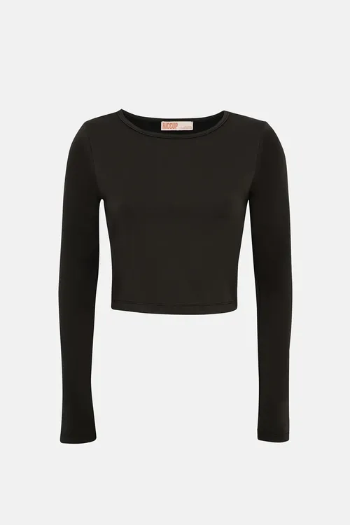 Black Crew Neck Long Sleeve Top Women