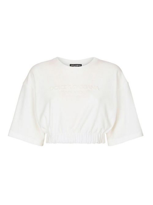 Elasticated-waistband cotton-blend t-shirt