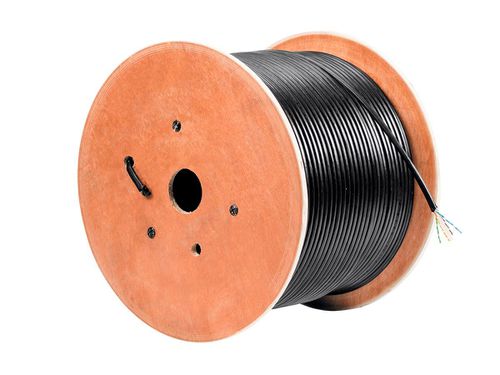 Cat6 1000ft Black Outdoor Bulk Cable, Gel-filled Direct Burial, Solid (w/spine), UTP, 23AWG, 550MHz, Pure Bare Copper, Spool, No Logo, Outdo