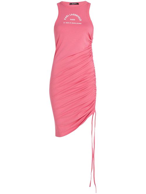 Address-print ruched jersey minidress - Pink