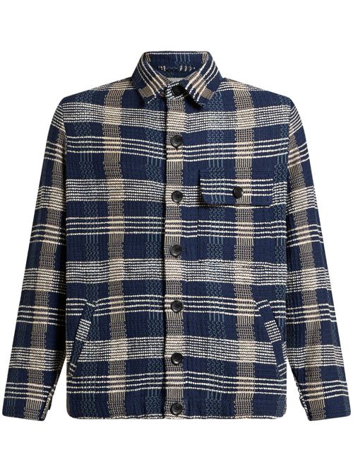 Check-pattern knit shirt jacket - Blue