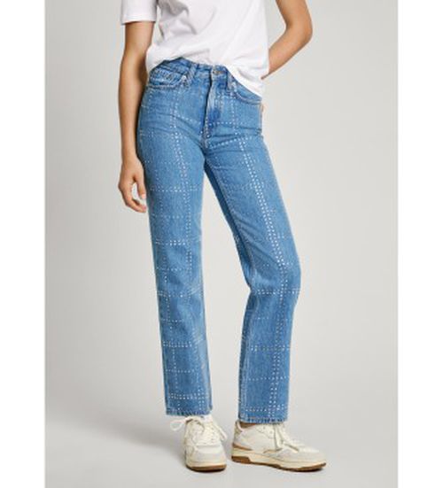 Pepe Jeans for woman. PL204832 Jeans Straight Glitter blue (30/30), Casual, Cotton, Denim