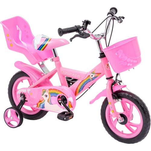 TEMU Baroni Toys Bicycle For Girls With Pink Unicorn With Doll Holder And Wheels Included, With Basket For Girl, Pink