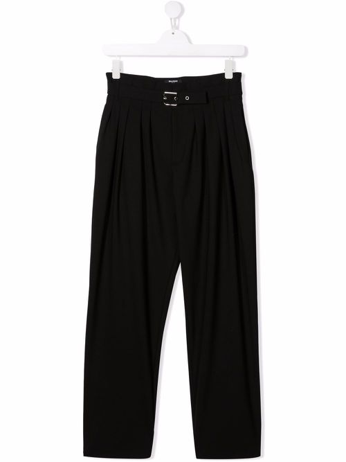 TEEN box pleat belted trousers - Black