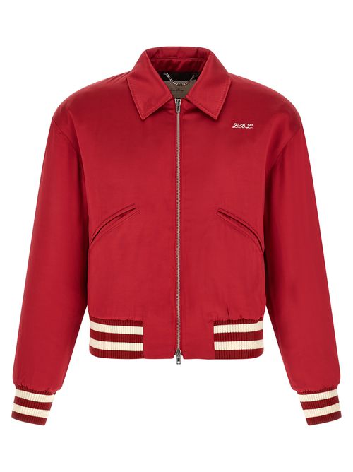 Aces Satin Club Bomber Jacket Red Viscose Down Jacket, Parka, Casual - Men