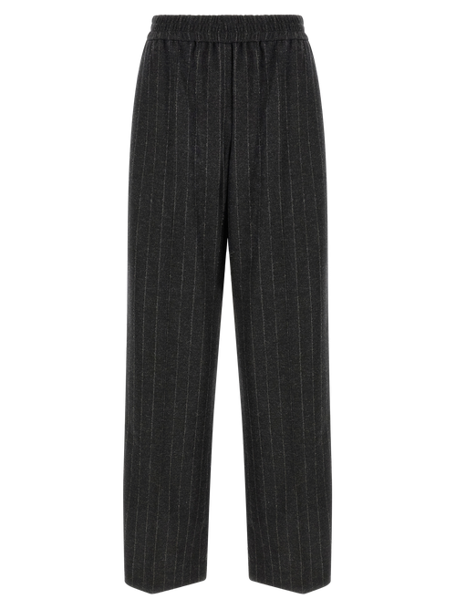 Pinstriped Virgin Wool & Cashmere Trousers — Gray