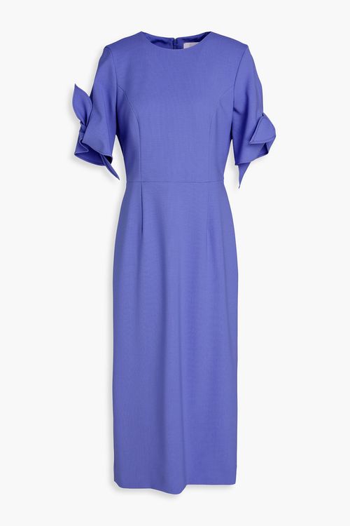 Tie-detailed wool-blend crepe midi dress - Blue - US 14