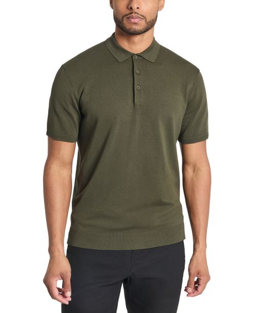 Kennth Cole Men's Slim-Fit 4-Way Stretch Sweater-Knit Polo Shirt - Dark Green