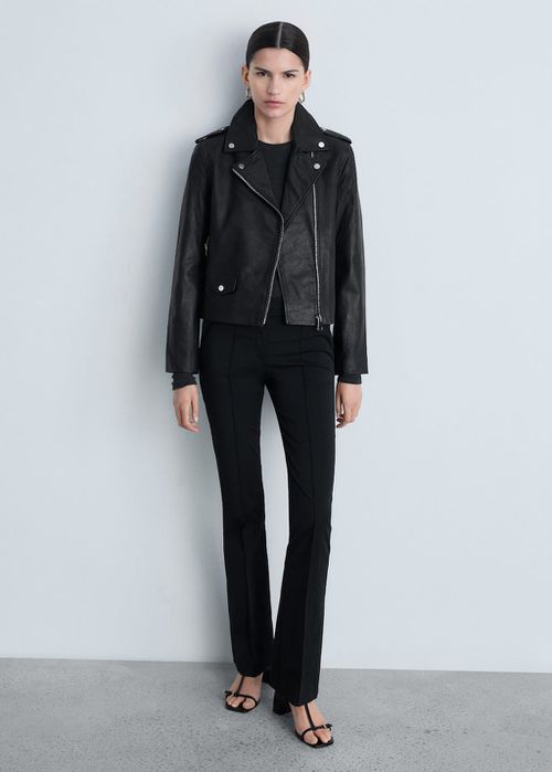 Leather biker jacket black - Woman - 