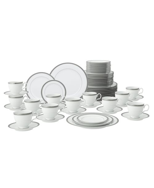 Charlotta Platinum 60 Piece Dinnerware Set, Service for 12 - White