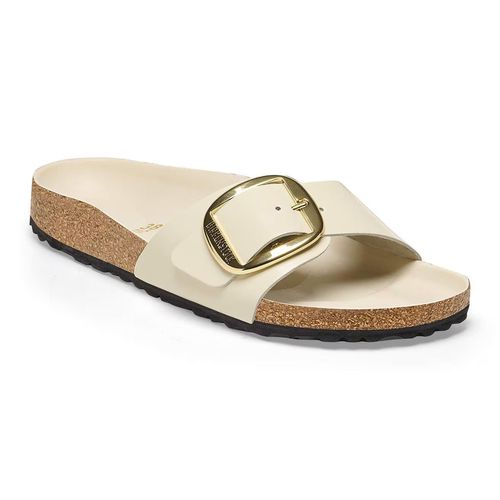 Unisex Madrid Big Buckle Natural Leather Patent High Shine Ecru