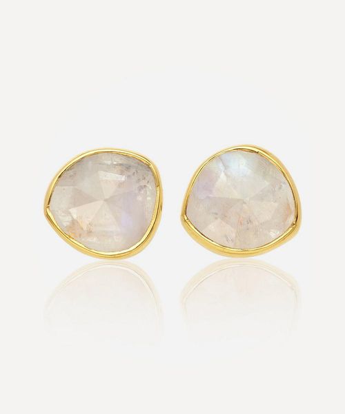 Gold Plated Vermeil Silver Siren Moonstone Stud Earrings One size
