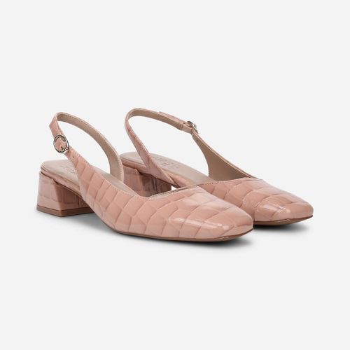 Jayla Slingback Pump Shoes, Pink Croco Print Faux Leather