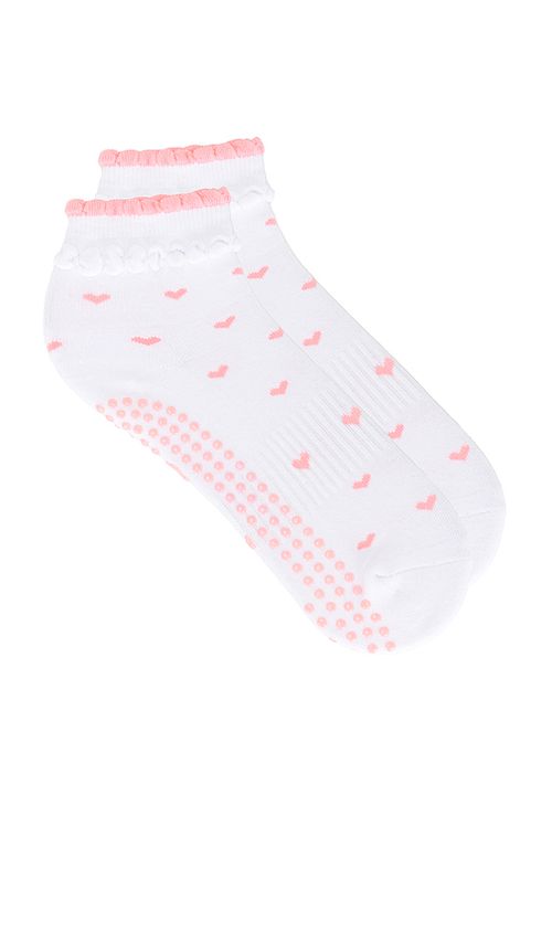 Souls. Ruffle Bow Grip Socks in Pink Hearts. S/M also in