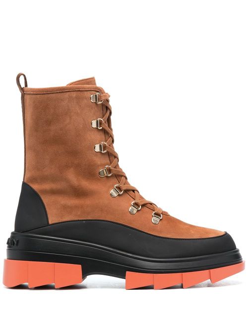 Chunky lace-up suede boots - Brown