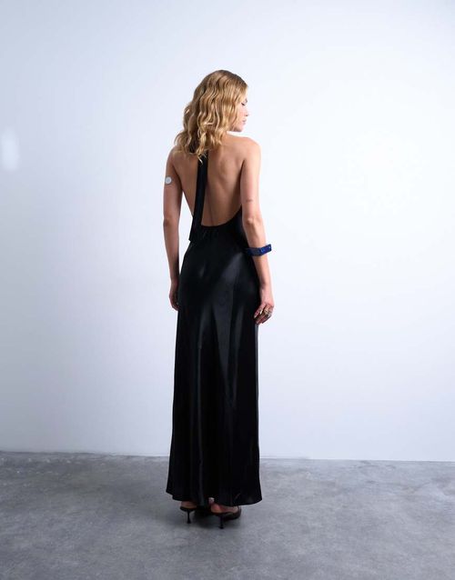 Halter maxi dress in black satin