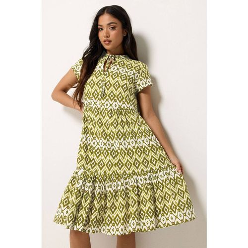 Pixiegirl Petite Abstract Smock Midi Dress In Green