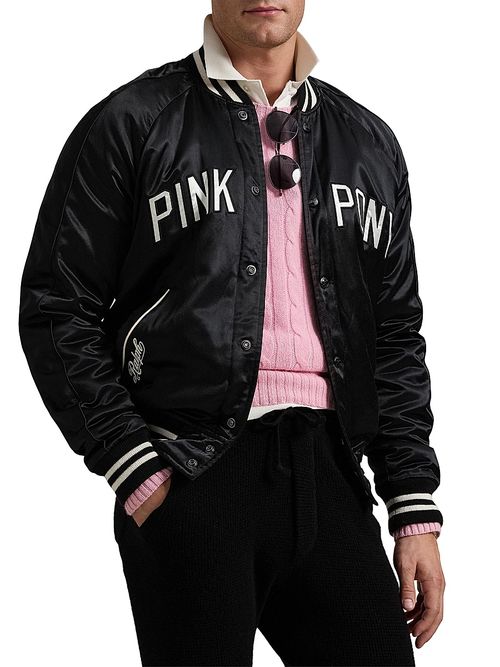 Men's Unisex Pink Pony Takihyo Satin Baseball Jacket - Polo Black