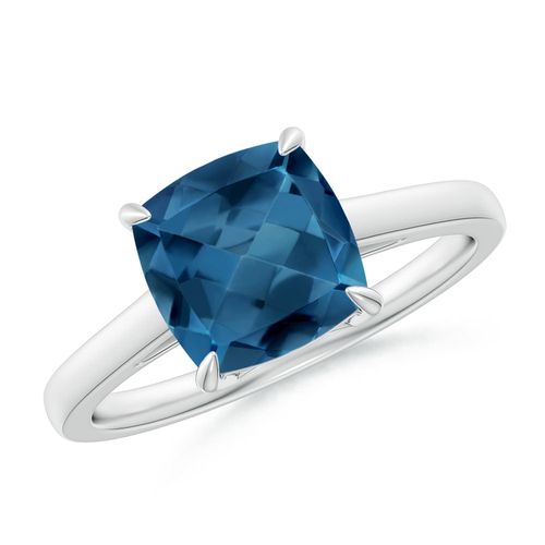 Angara 2.5 Carats Classic Solitaire Cushion London Blue Topaz Cocktail Ring in Platinum