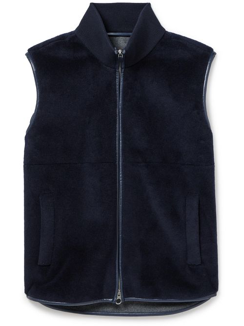 Ennio Leather-Trimmed Wool and Silk-Blend Fleece Gilet