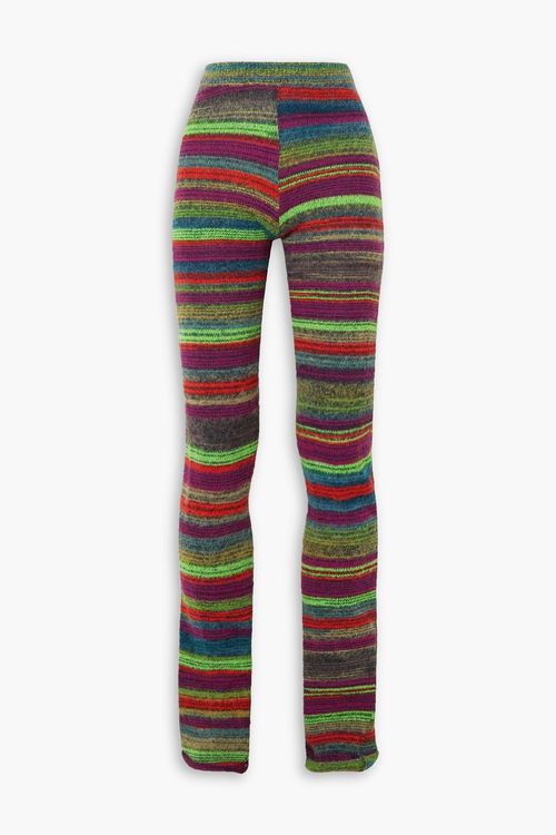 Brushed striped cotton-blend slim-leg pants
