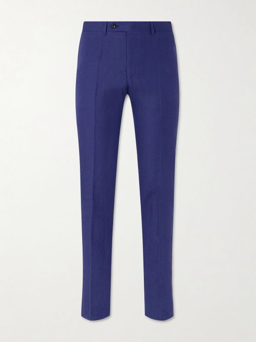 Straight-Leg Linen Suit Trousers - Men - Blue