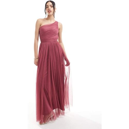 Lace & Beads Womens Bridesmaid one shoulder tulle maxi dress in orchid - Pink