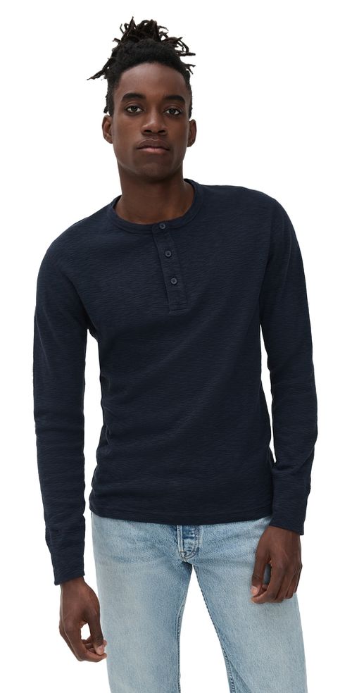 Reigning Champ 1x1 Slub Slim Henley Navy