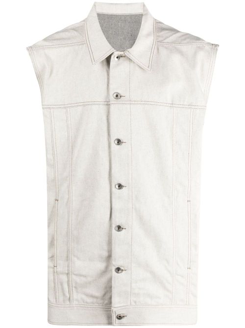 Sleeveless cotton denim vest - Grey