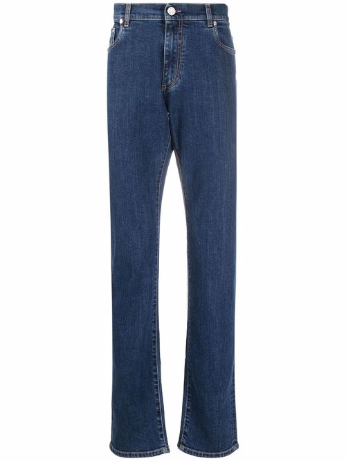 Embroidered-logo straight-leg jeans - Blue