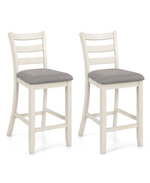 Bar Stools Set of 2 Upholstered Counter Height Barstools with Padded Seat Footrest - Light beige