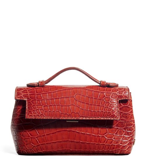Analeena Crocodile Leather Top-Handle Bag