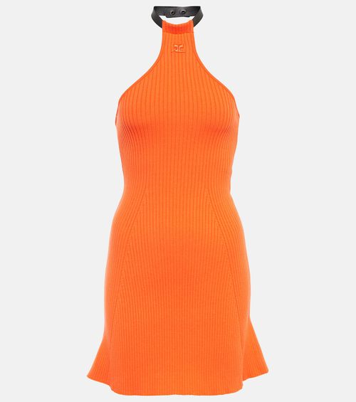Ribbed-knit halterneck minidress
