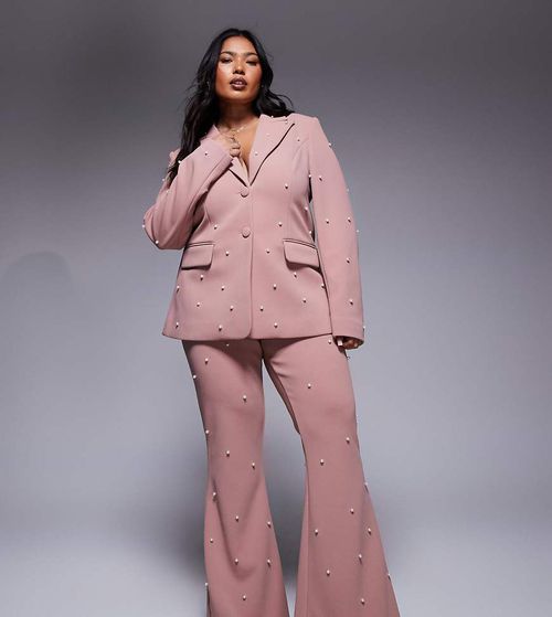 Curve pearl embellished tailored pants in dusty rose - part of a set-pink