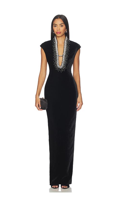 SAU LEE Lenora Velvet Gown in Black. 6. Also