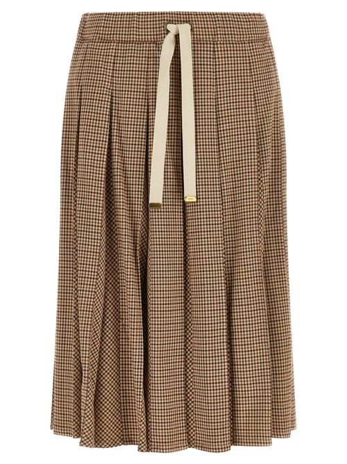 Pleated Check Wool Blend Skirt — Beige