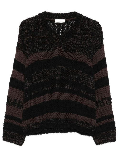 Chunky-Knit V-Neck Striped Sweater