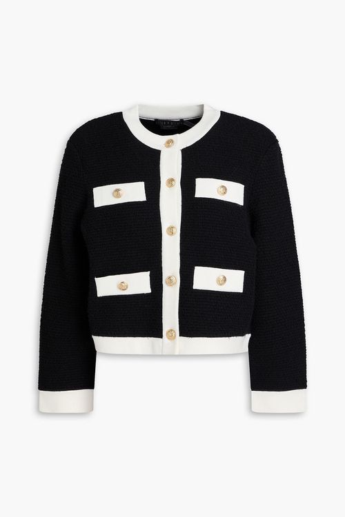 Alice Olivia - Claira cropped two-tone textured-knit cardigan - Black - S