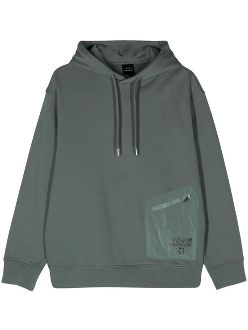 Logo-embroidered cotton hoodie - Green