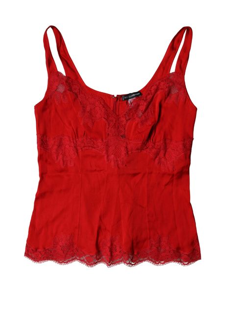 Silk Floral Lace Tank Top — Red