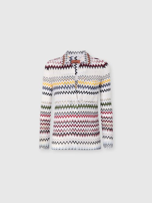 Missoni - Blusa in cotone e viscosa zig zag con scollatura a V, Donna, Verde& Marrone