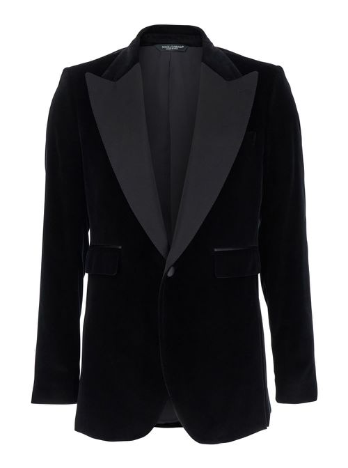 Black Single-breasted Jacket With Peak Revers In Velvet Man