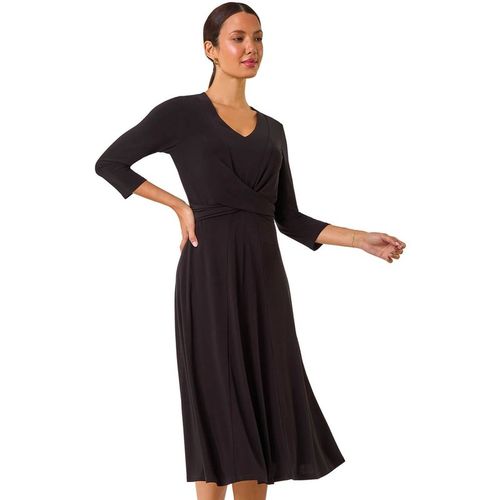 Roman Women's Stretch Crossover Midi Dress in Black