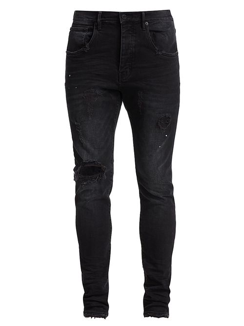 Men's P002 Over Spray Slim-Fit Jeans - Black Repair