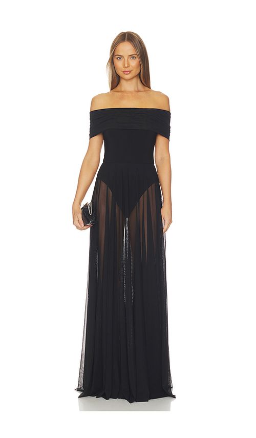 Norma Kamali Sleeveless Cowl Neck Combo Flared Gown in Black. XS. Also in S